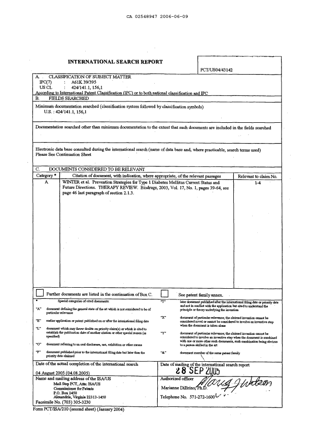 Document de brevet canadien 2548947. PCT 20060609. Image 1 de 2