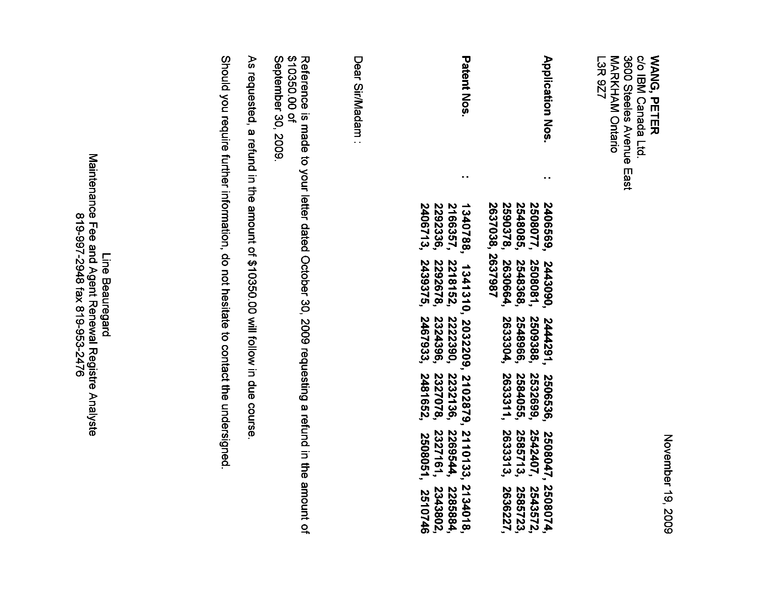 Document de brevet canadien 2548966. Correspondance 20081219. Image 1 de 1