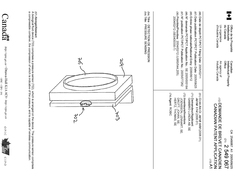 Canadian Patent Document 2549067. Cover Page 20060823. Image 1 of 1