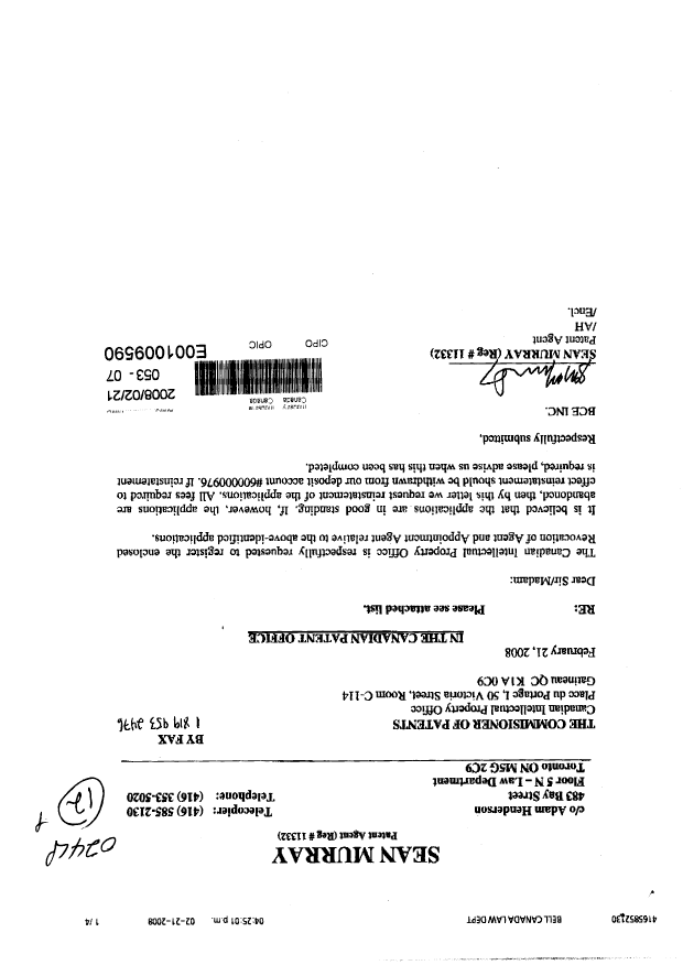 Canadian Patent Document 2549285. Correspondence 20080221. Image 1 of 4