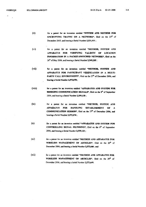 Canadian Patent Document 2549285. Correspondence 20080221. Image 3 of 4