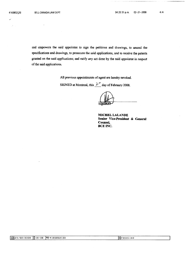 Document de brevet canadien 2549285. Correspondance 20080221. Image 4 de 4