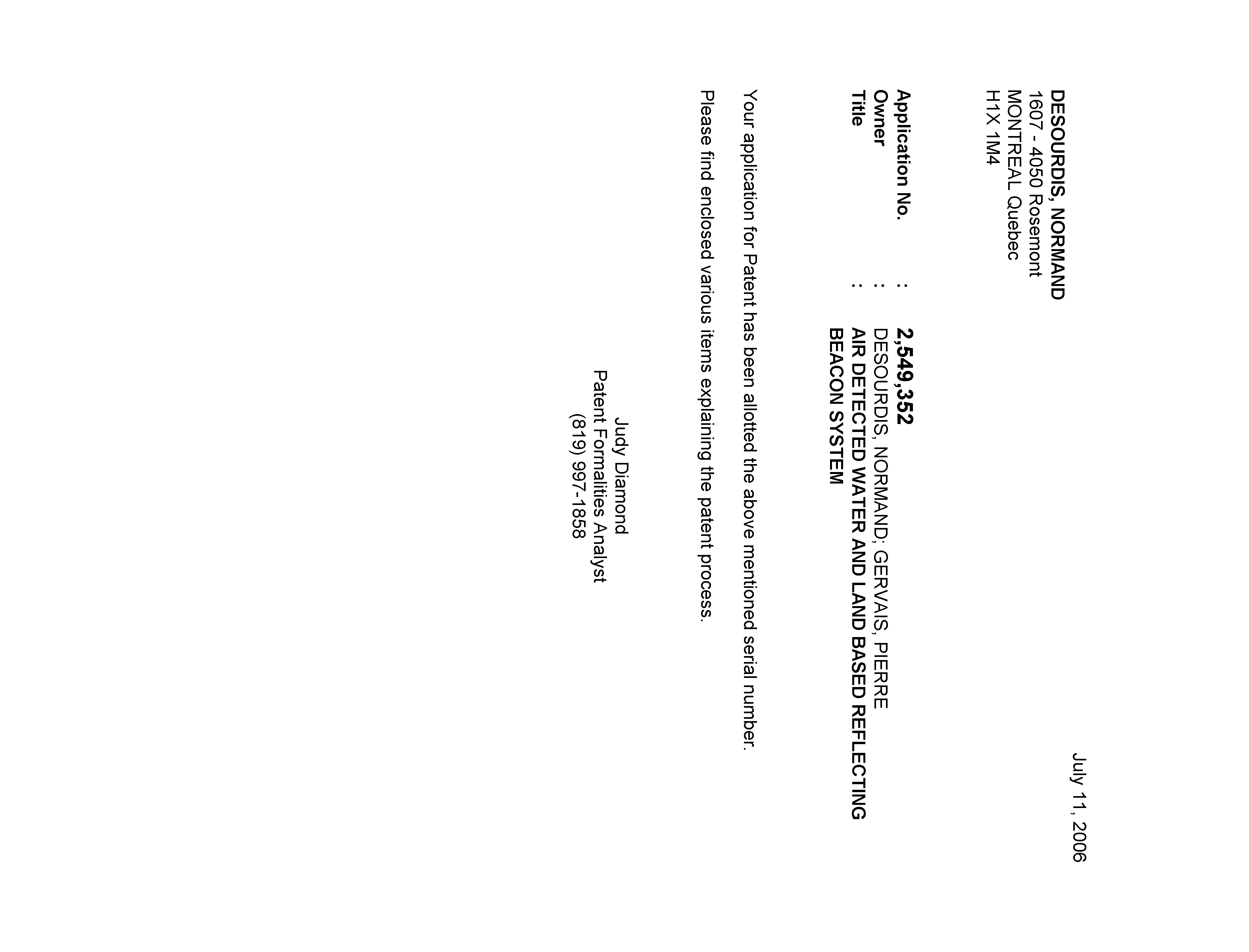 Document de brevet canadien 2549352. Correspondance 20051211. Image 1 de 1
