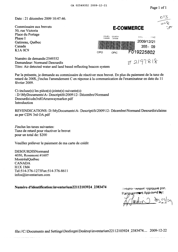 Canadian Patent Document 2549352. Prosecution-Amendment 20091221. Image 1 of 11