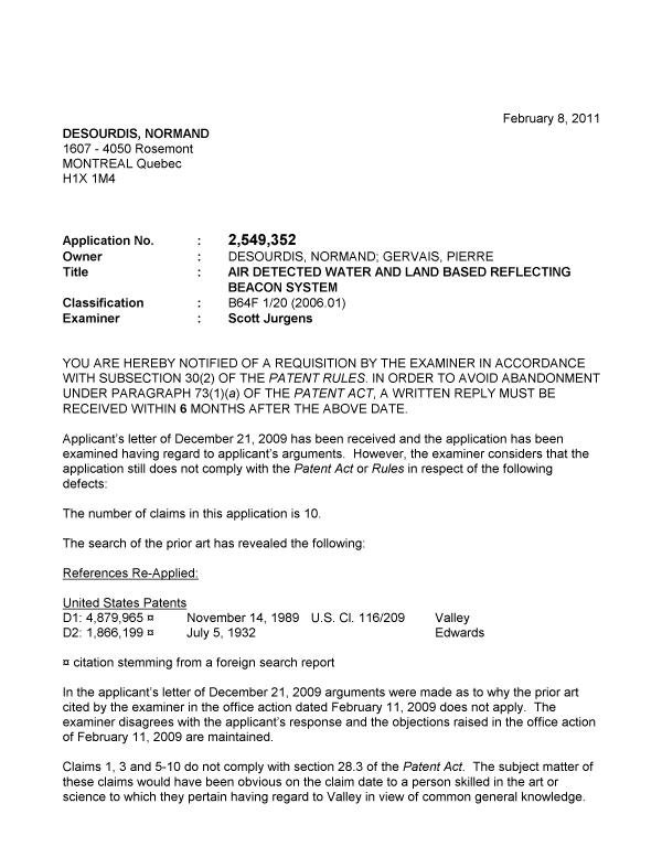 Canadian Patent Document 2549352. Prosecution-Amendment 20110208. Image 1 of 4