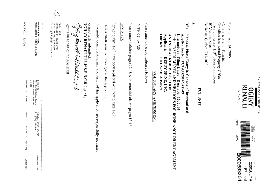 Document de brevet canadien 2549590. Poursuite-Amendment 20060614. Image 1 de 7
