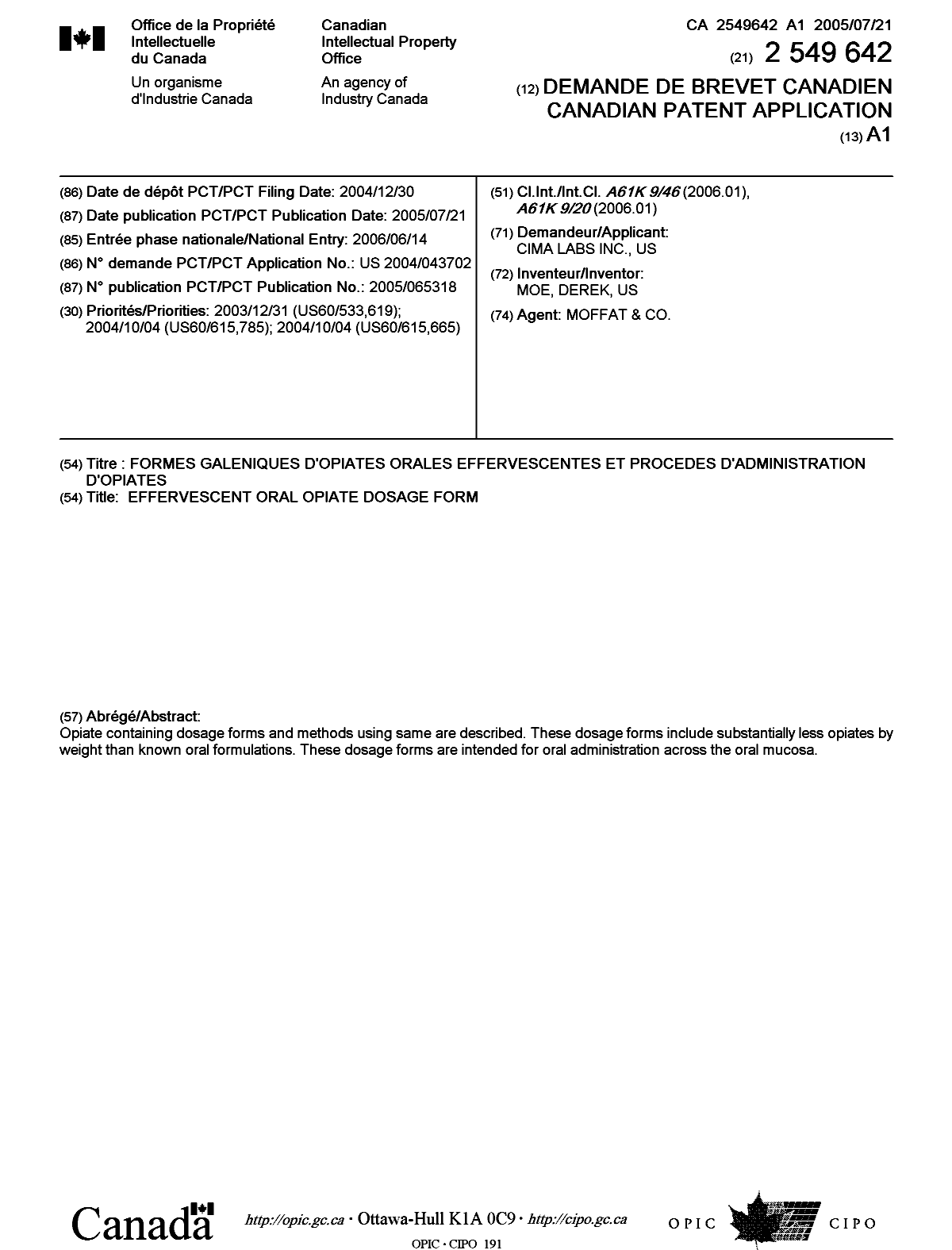 Document de brevet canadien 2549642. Page couverture 20060828. Image 1 de 1