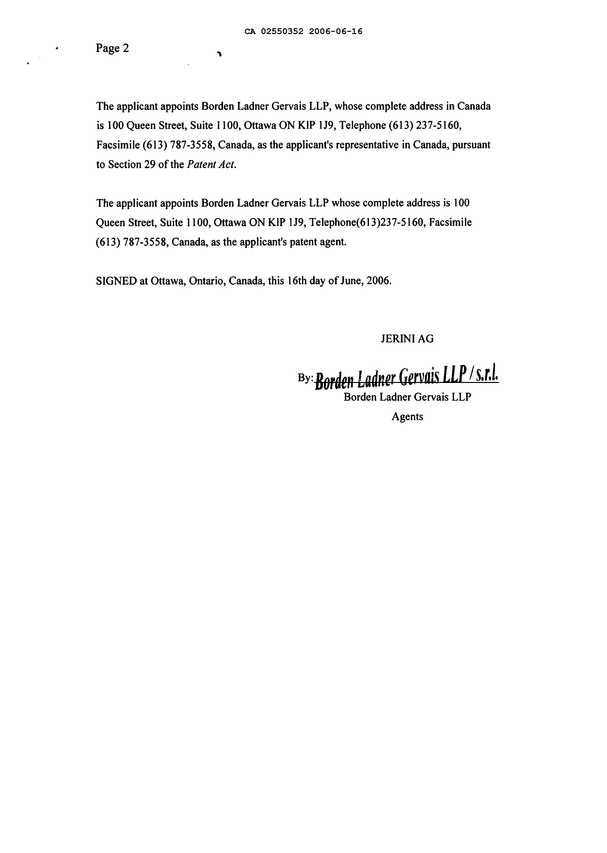 Document de brevet canadien 2550352. Cession 20051216. Image 3 de 3