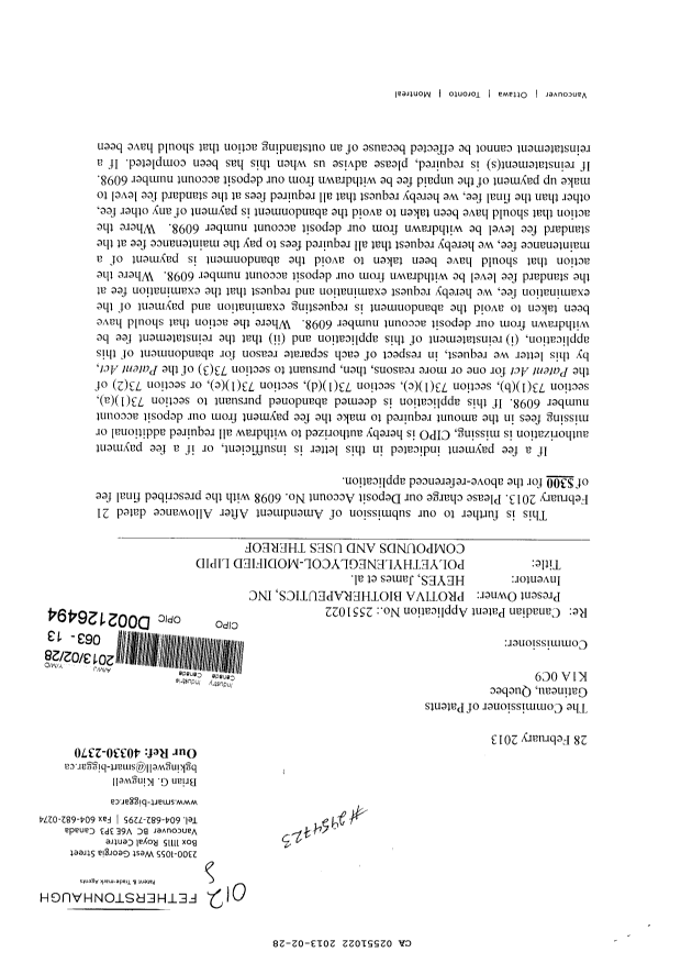 Canadian Patent Document 2551022. Correspondence 20121228. Image 1 of 2
