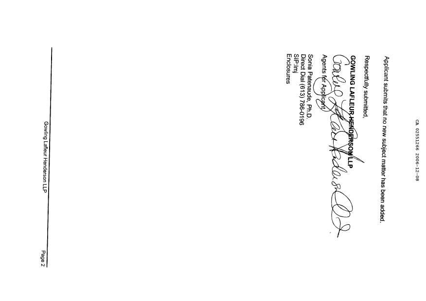 Document de brevet canadien 2551266. Poursuite-Amendment 20051208. Image 2 de 11