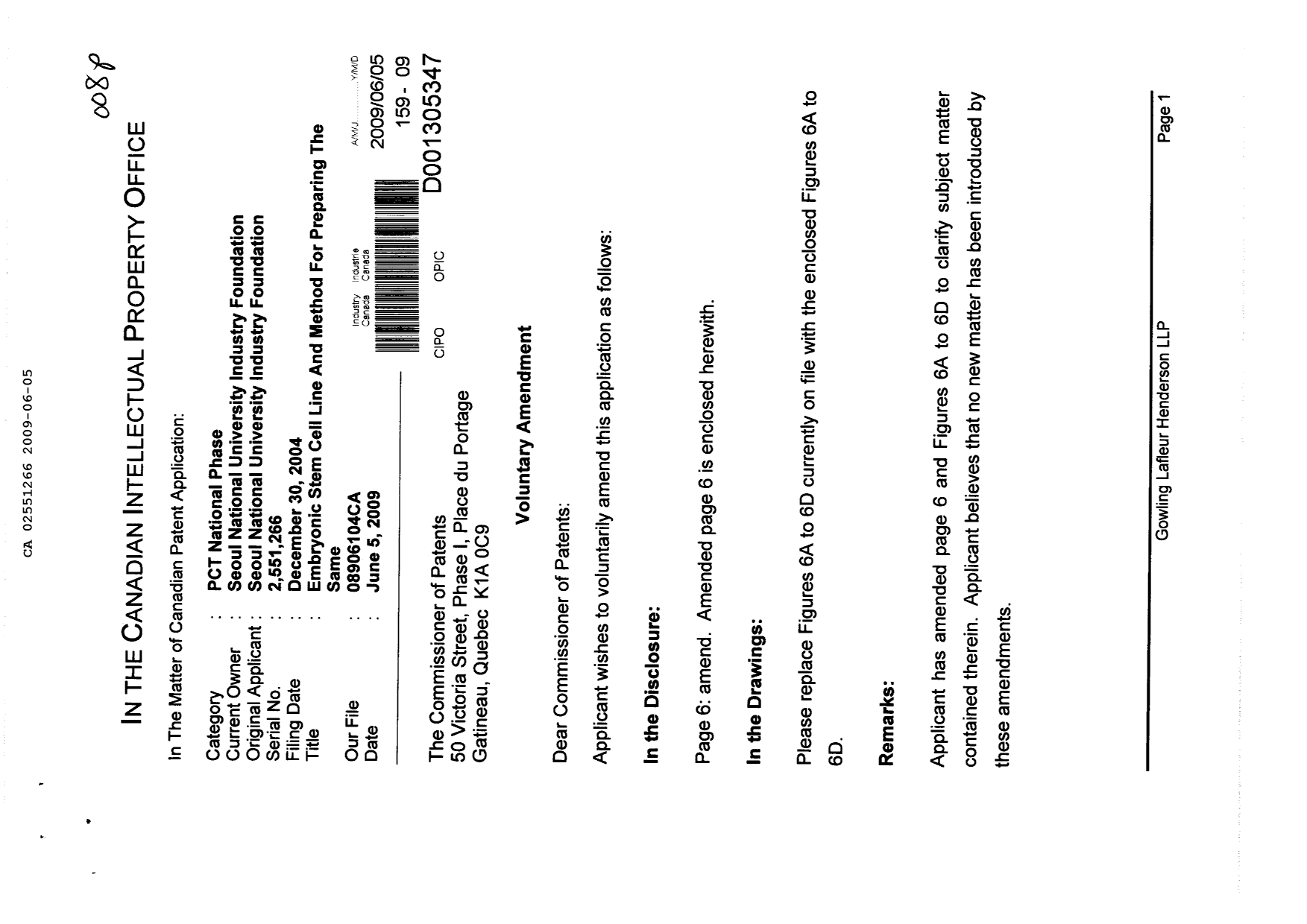 Document de brevet canadien 2551266. Poursuite-Amendment 20081205. Image 1 de 7