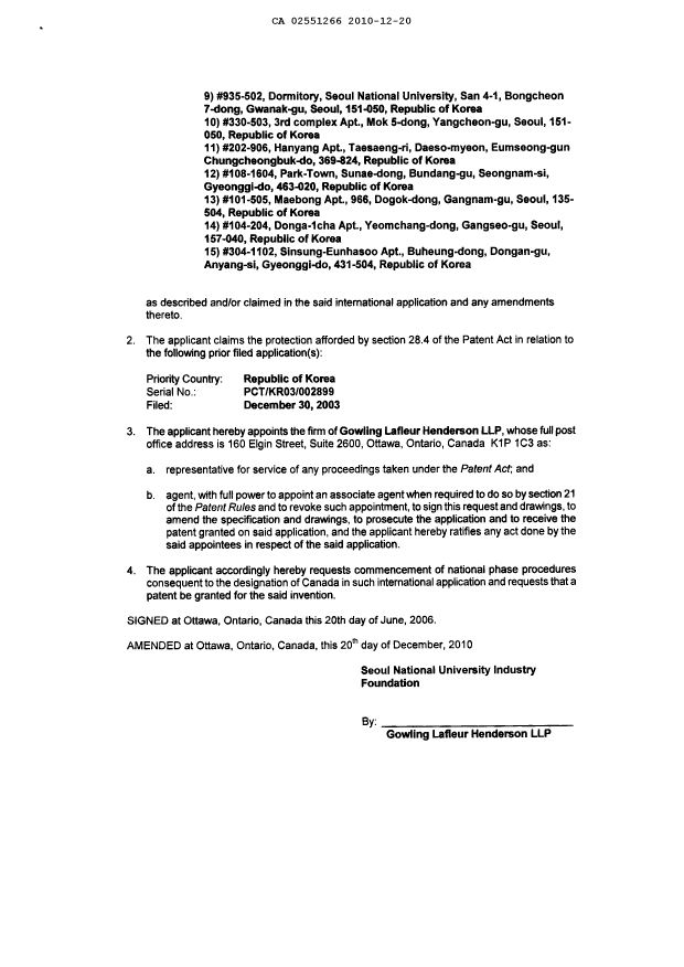 Document de brevet canadien 2551266. Correspondance 20101220. Image 11 de 11