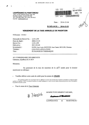 Document de brevet canadien 2551299. Taxes 20141204. Image 1 de 1