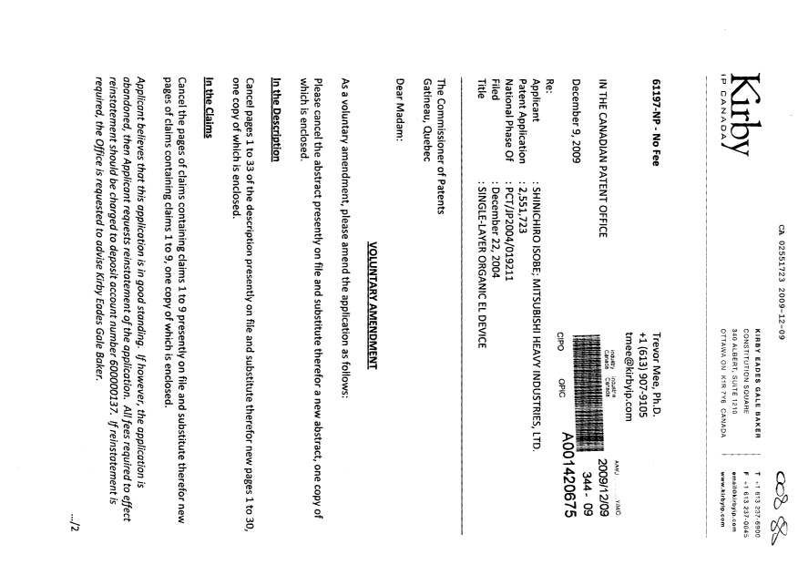 Document de brevet canadien 2551723. Poursuite-Amendment 20091209. Image 1 de 84