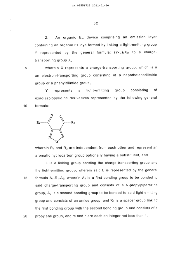 Document de brevet canadien 2551723. Revendications 20110120. Image 2 de 2
