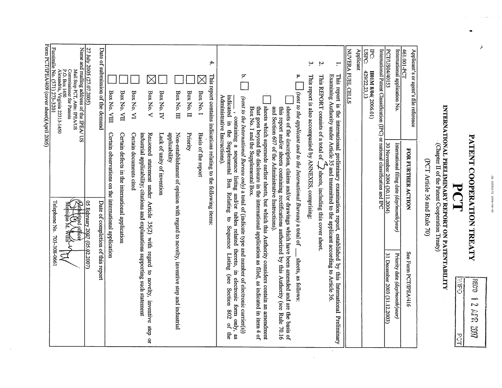 Document de brevet canadien 2552172. PCT 20060630. Image 1 de 3