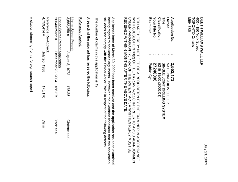Document de brevet canadien 2552173. Poursuite-Amendment 20090721. Image 1 de 4