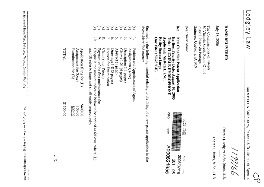 Document de brevet canadien 2552648. Cession 20060718. Image 1 de 4