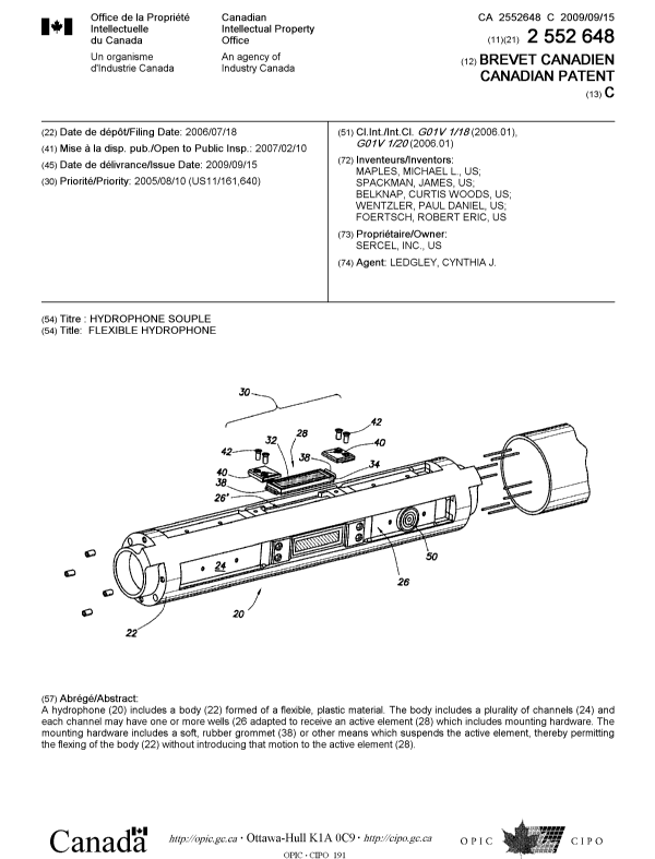 Canadian Patent Document 2552648. Cover Page 20090827. Image 1 of 1