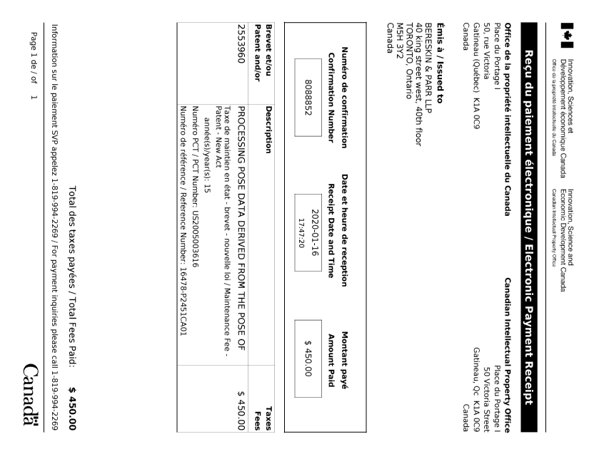 Document de brevet canadien 2553960. Paiement de taxe périodique 20200116. Image 1 de 1