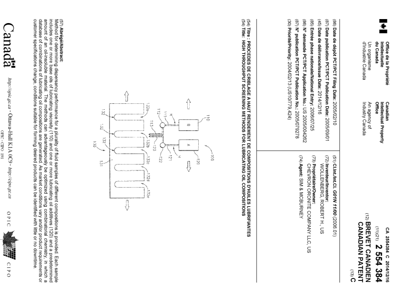 Canadian Patent Document 2554384. Cover Page 20141120. Image 1 of 1