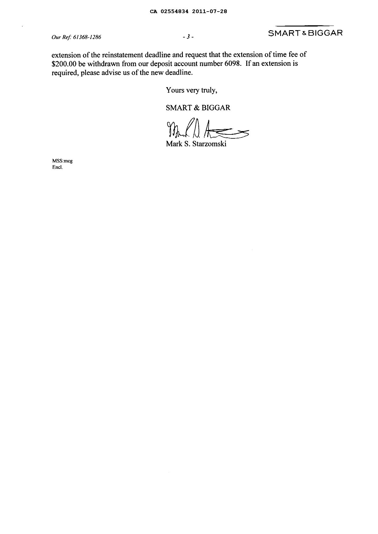 Canadian Patent Document 2554834. Correspondence 20110728. Image 3 of 3