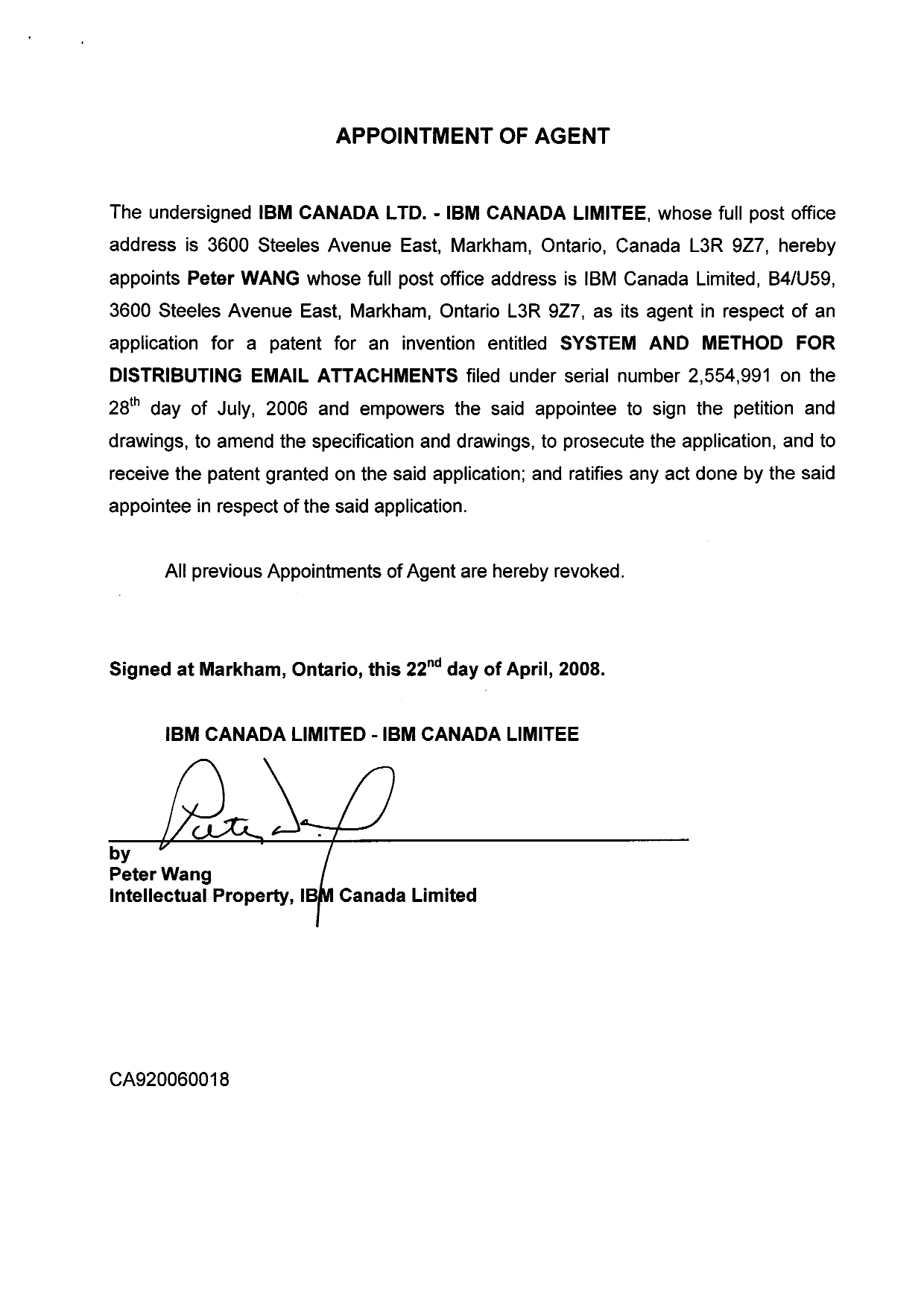 Canadian Patent Document 2554991. Correspondence 20080424. Image 2 of 2