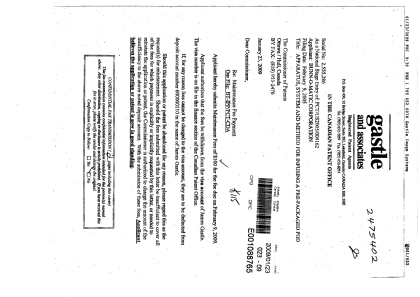 Canadian Patent Document 2555286. Fees 20090123. Image 1 of 2