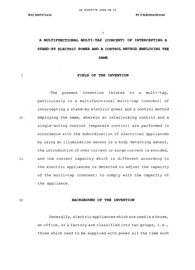 Canadian Patent Document 2555778. Description 20060810. Image 1 of 33