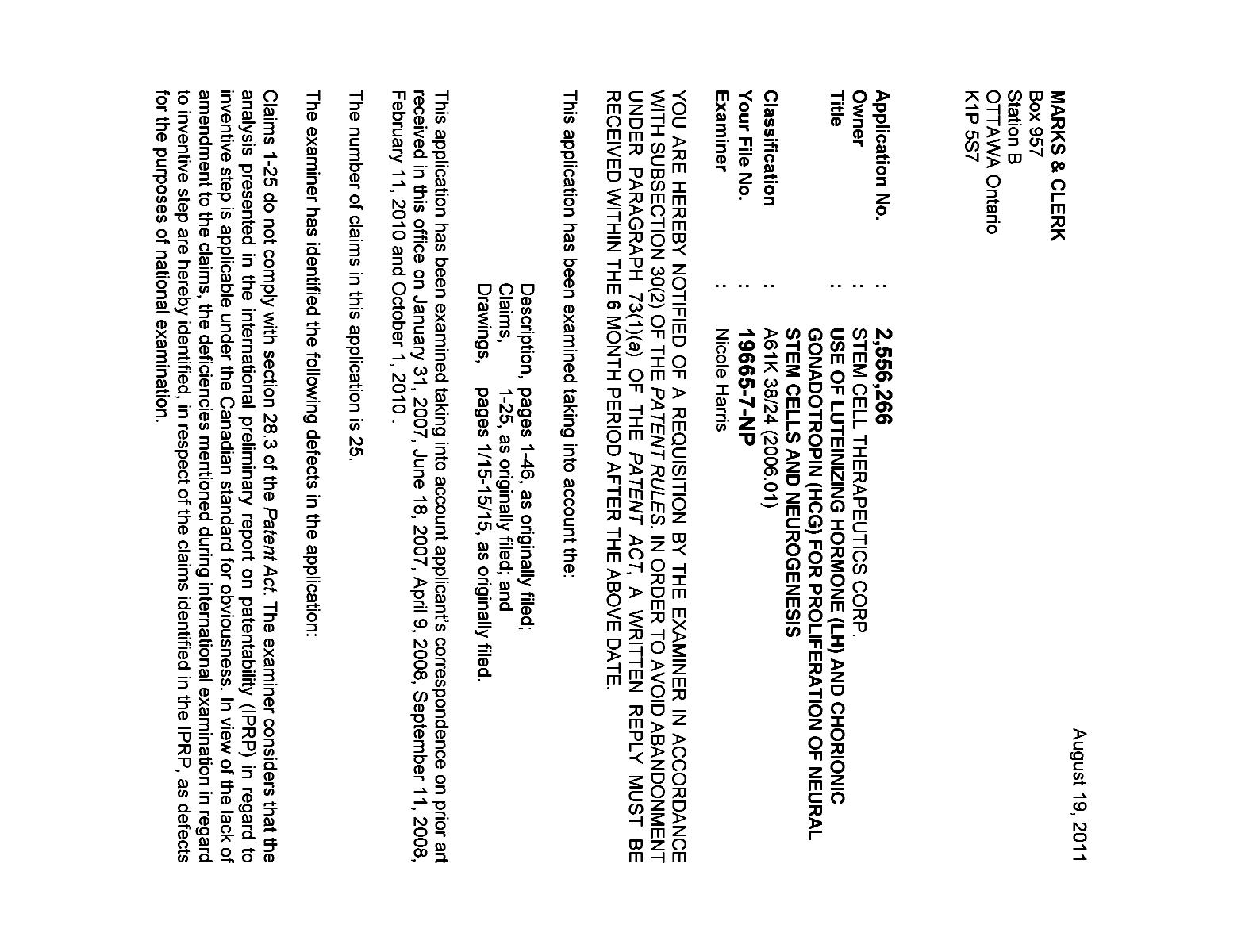 Document de brevet canadien 2556266. Poursuite-Amendment 20110819. Image 1 de 3
