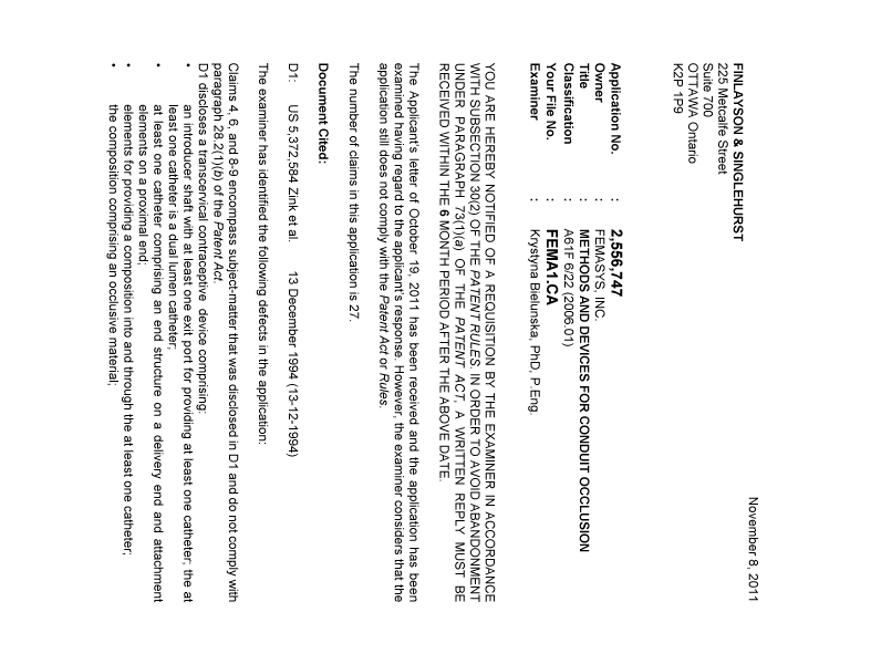 Canadian Patent Document 2556747. Prosecution-Amendment 20111108. Image 1 of 2
