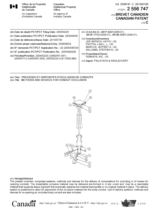 Canadian Patent Document 2556747. Cover Page 20130711. Image 1 of 1