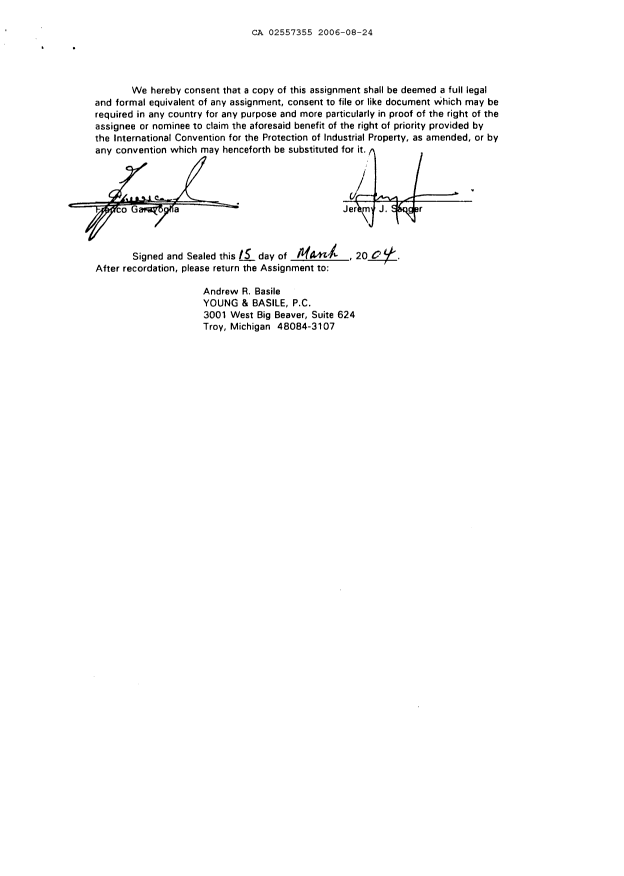Document de brevet canadien 2557355. Cession 20060824. Image 7 de 7