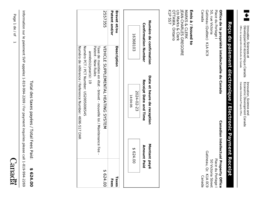 Document de brevet canadien 2557355. Paiement de taxe périodique 20240223. Image 1 de 1