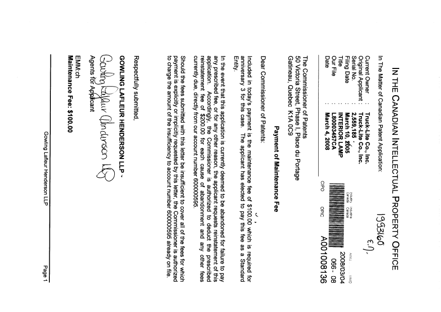 Document de brevet canadien 2559185. Taxes 20080304. Image 1 de 1