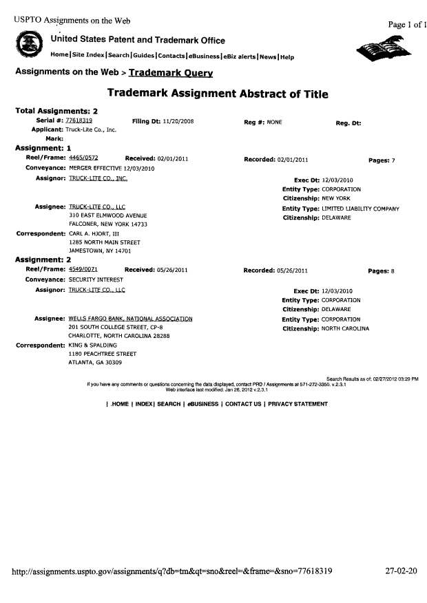 Document de brevet canadien 2559185. Cession 20120228. Image 8 de 8
