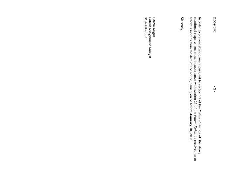 Document de brevet canadien 2559376. Correspondance 20071010. Image 2 de 2