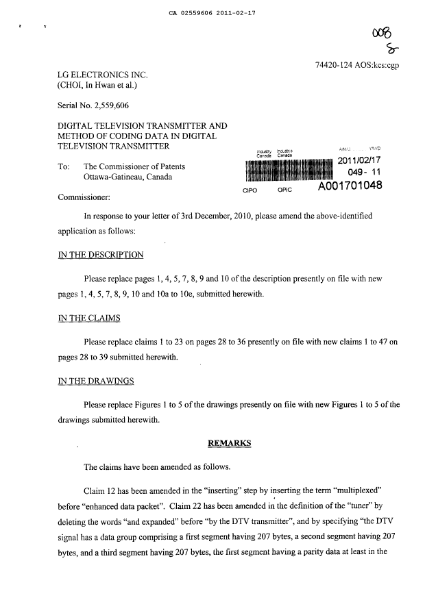Document de brevet canadien 2559606. Poursuite-Amendment 20110217. Image 1 de 33