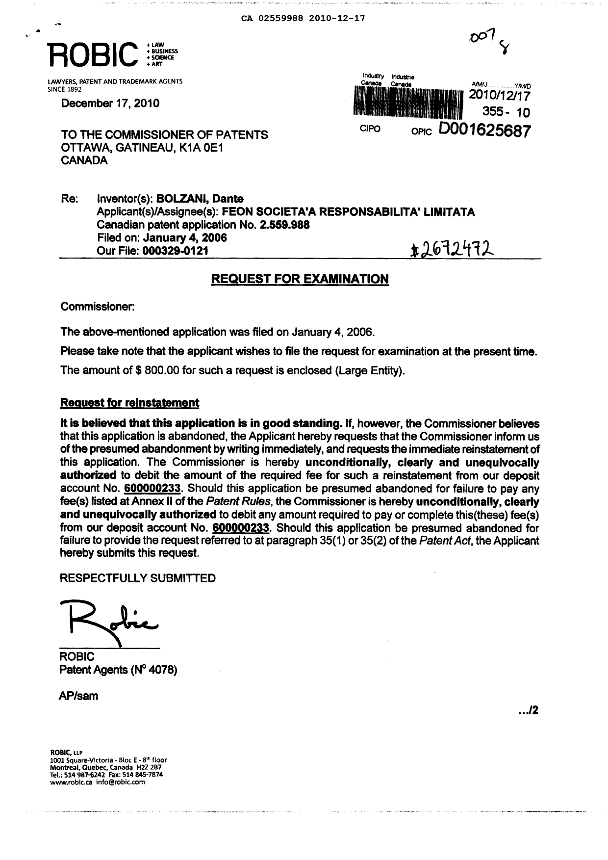 Document de brevet canadien 2559988. Poursuite-Amendment 20101217. Image 1 de 2