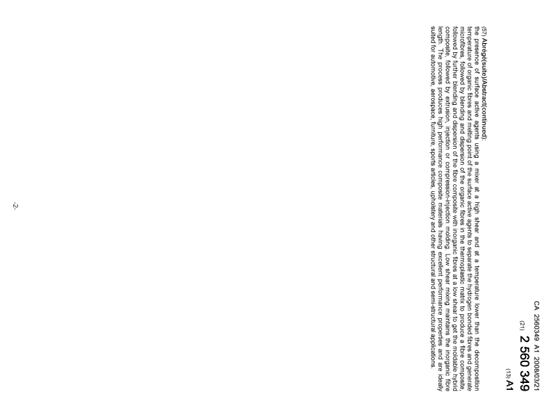 Document de brevet canadien 2560349. Page couverture 20071227. Image 2 de 2