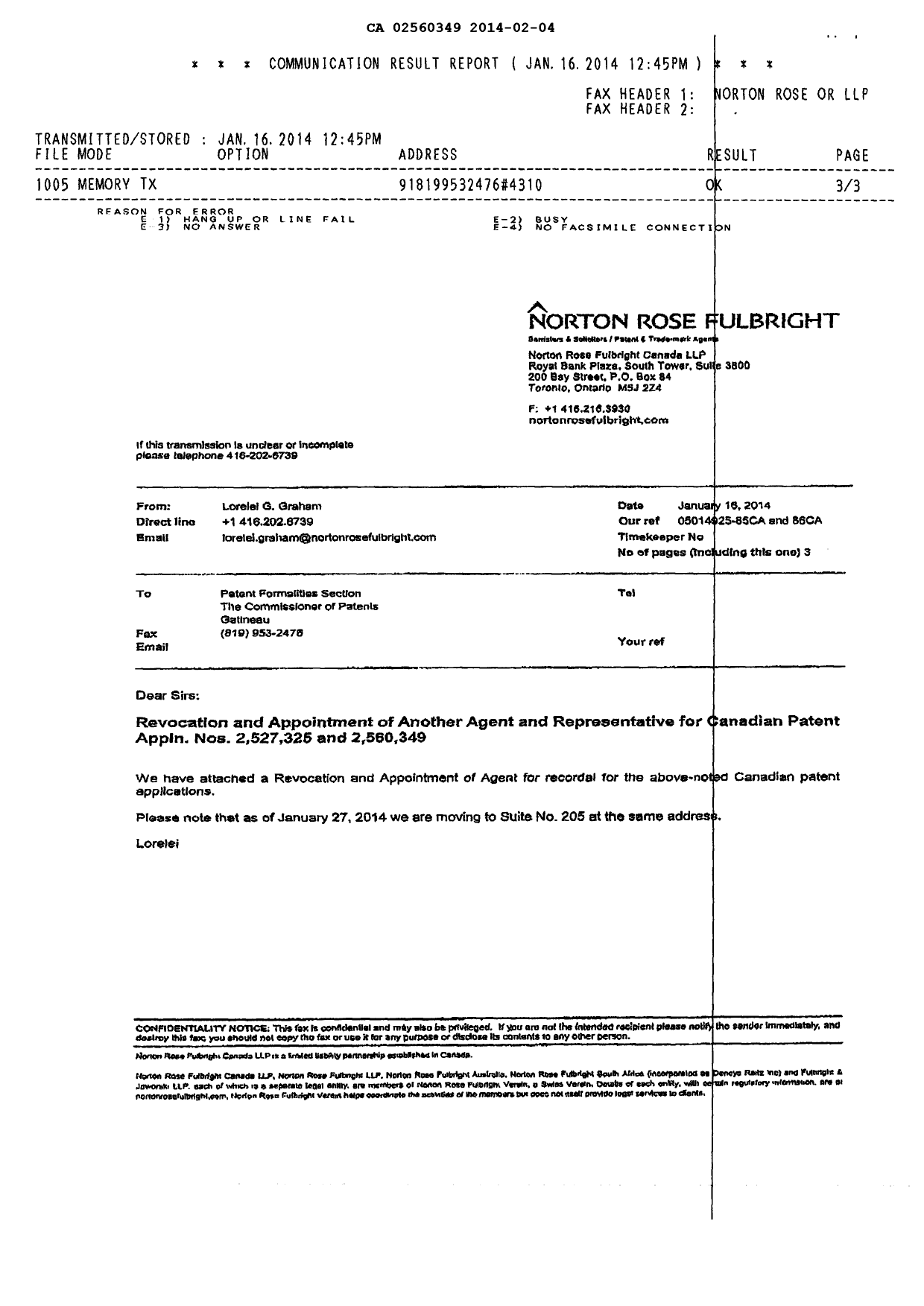 Canadian Patent Document 2560349. Correspondence 20131204. Image 3 of 6