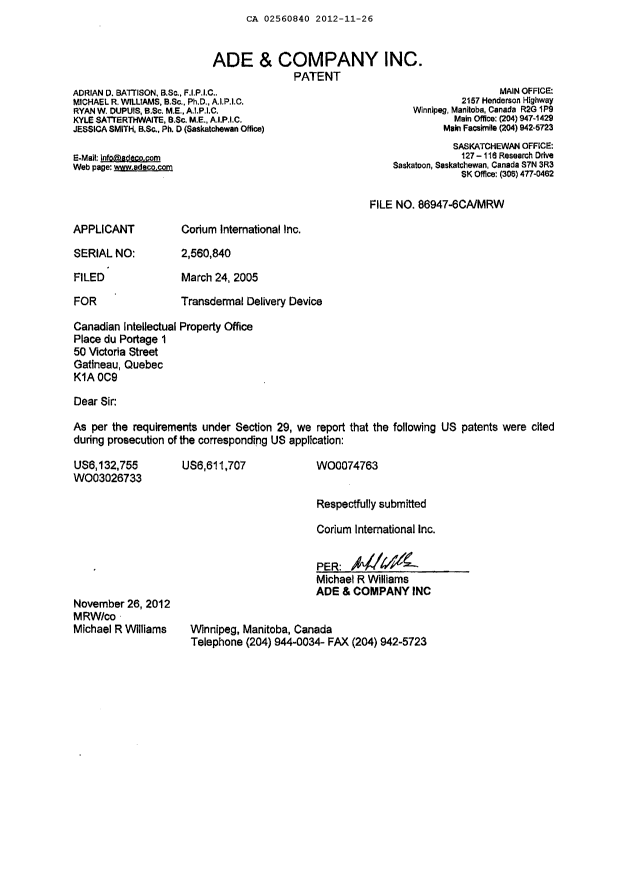 Canadian Patent Document 2560840. Prosecution-Amendment 20121126. Image 2 of 2