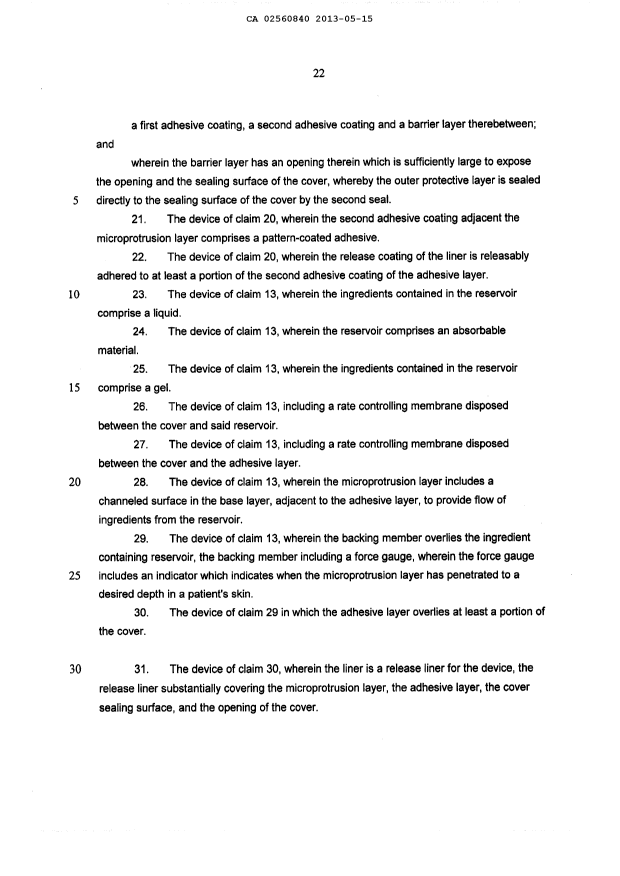 Document de brevet canadien 2560840. Poursuite-Amendment 20121215. Image 4 de 6