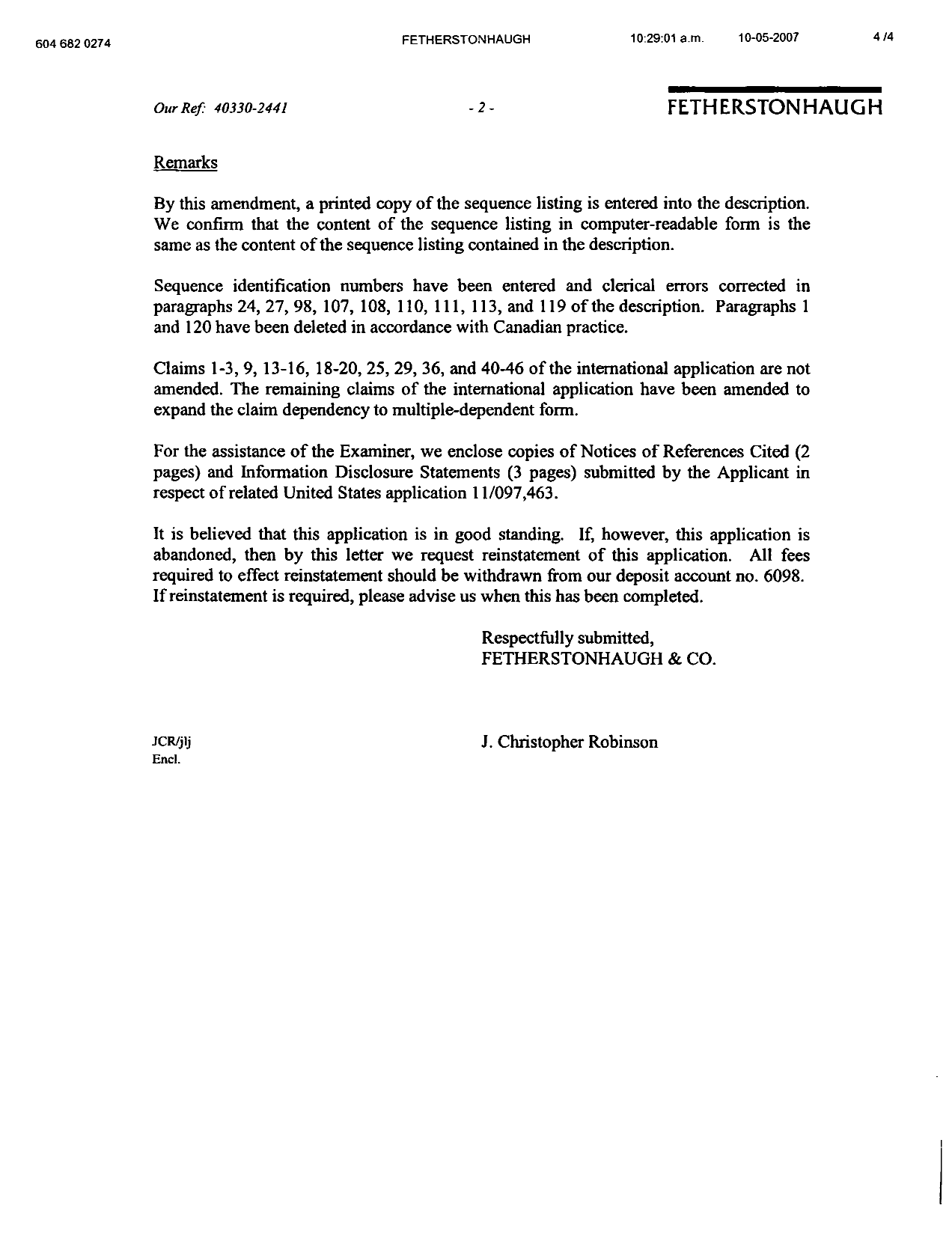 Canadian Patent Document 2560945. Prosecution-Amendment 20070227. Image 2 of 4