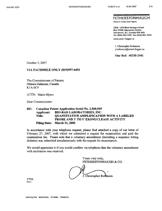 Document de brevet canadien 2560945. Poursuite-Amendment 20070227. Image 4 de 4