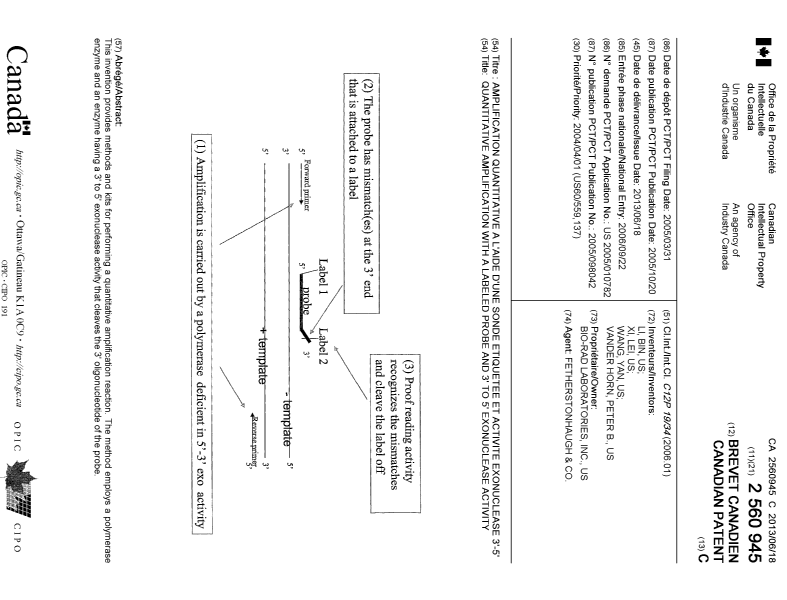 Document de brevet canadien 2560945. Page couverture 20130528. Image 1 de 1