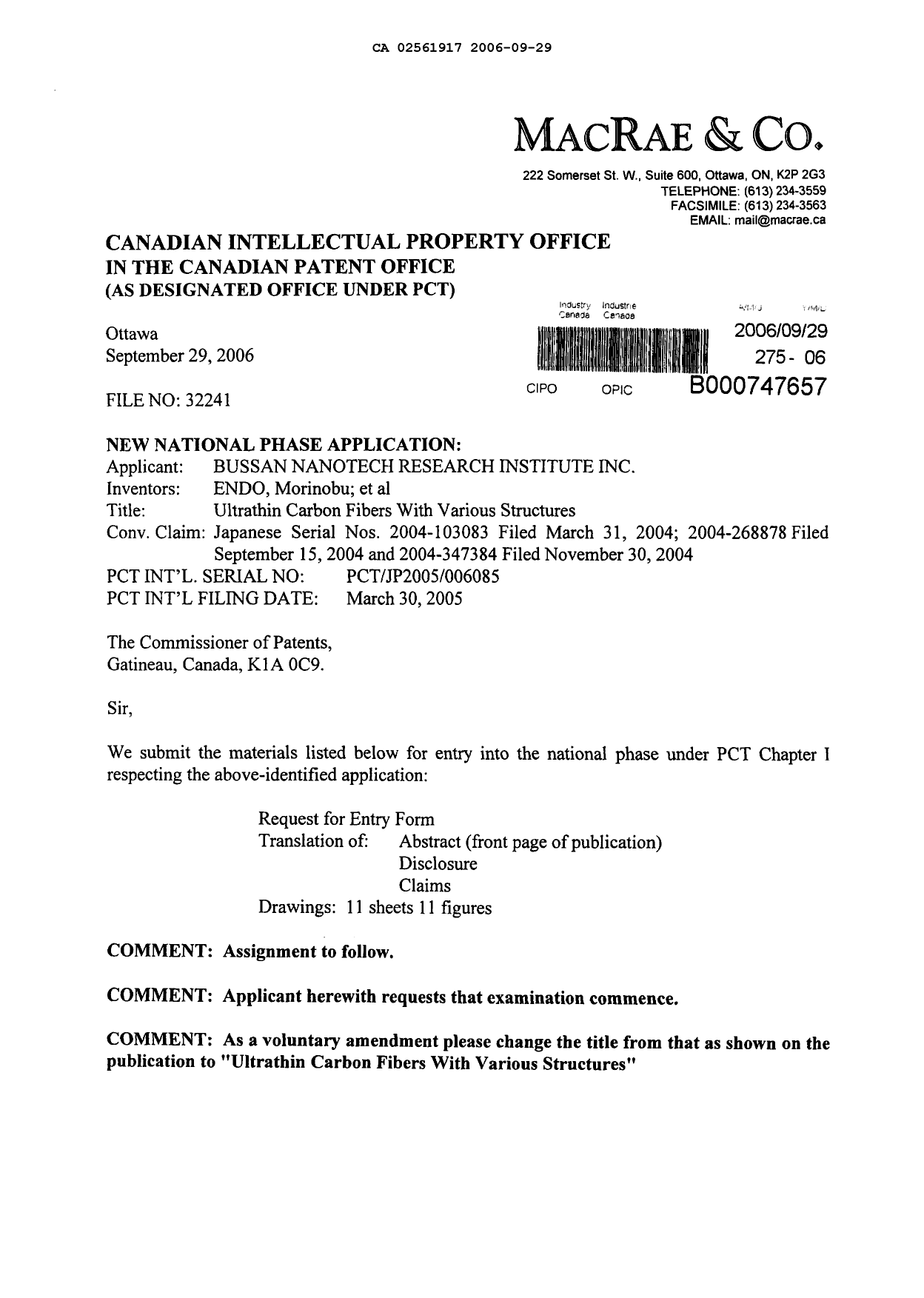 Document de brevet canadien 2561917. Poursuite-Amendment 20060929. Image 1 de 2