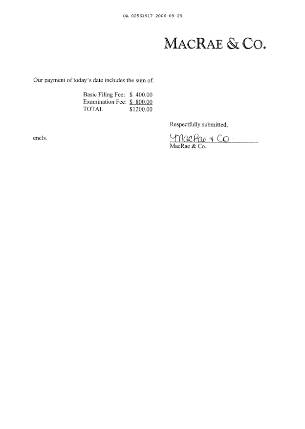 Document de brevet canadien 2561917. Poursuite-Amendment 20060929. Image 2 de 2
