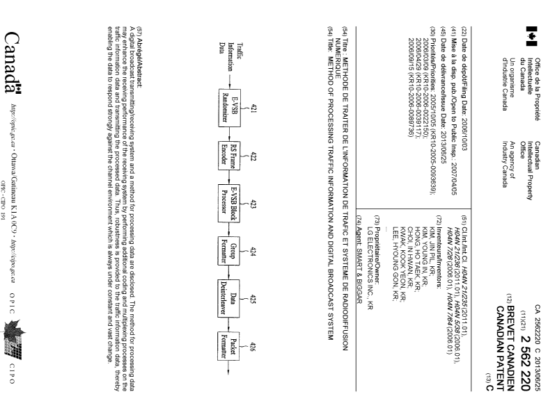Document de brevet canadien 2562220. Page couverture 20130605. Image 1 de 2