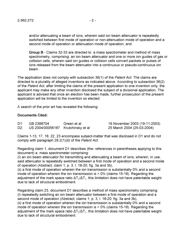 Document de brevet canadien 2562272. Poursuite-Amendment 20120120. Image 2 de 4